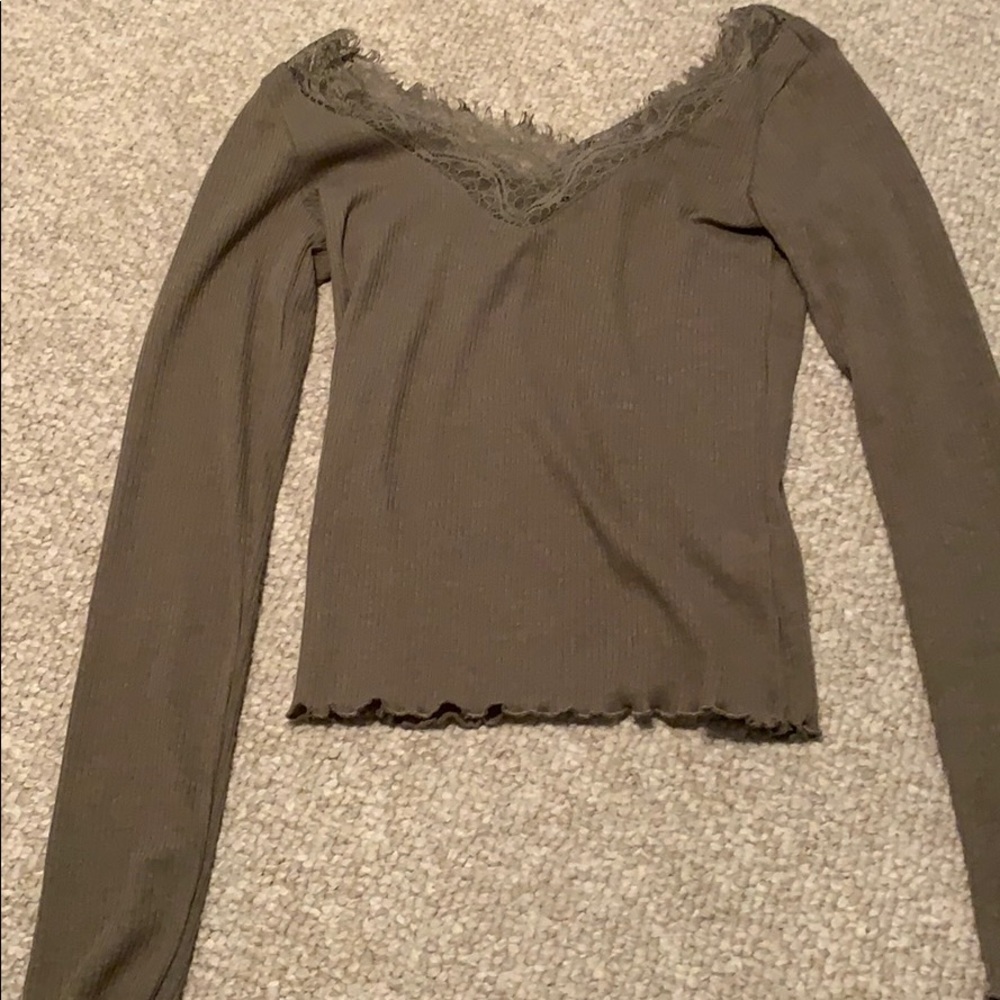 Navy green long sleeve with lace at top